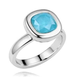 Anillo en plata ajustable con piedra tallada de color turquesa